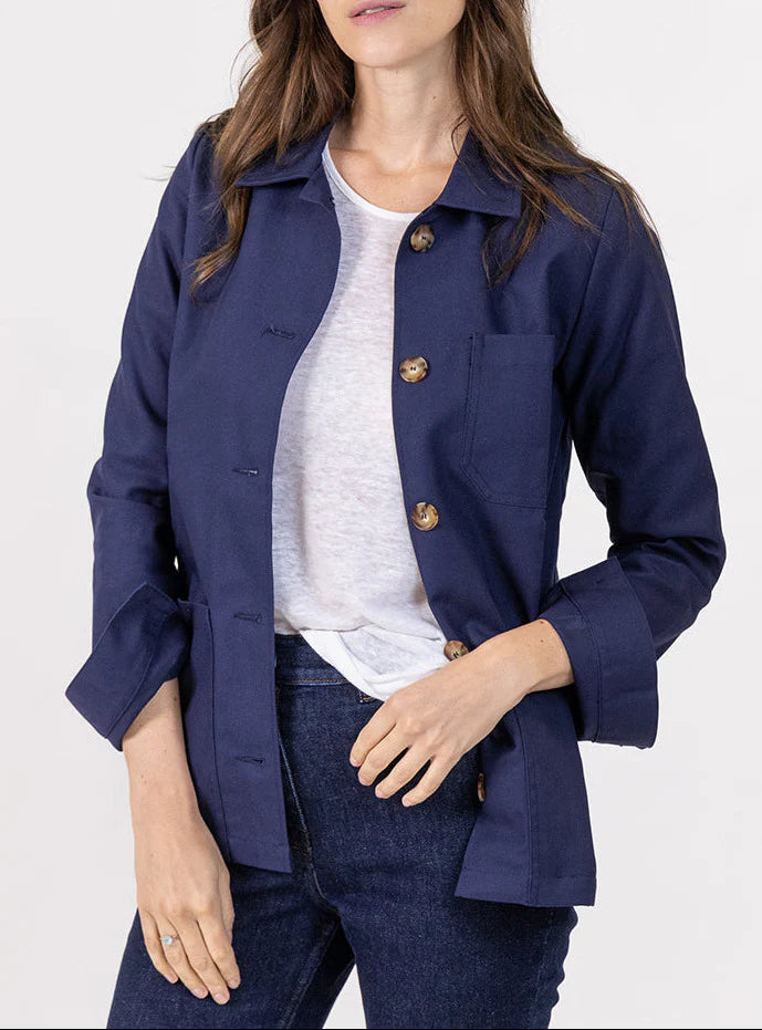 Veste femme style veste de travail bleu marine
