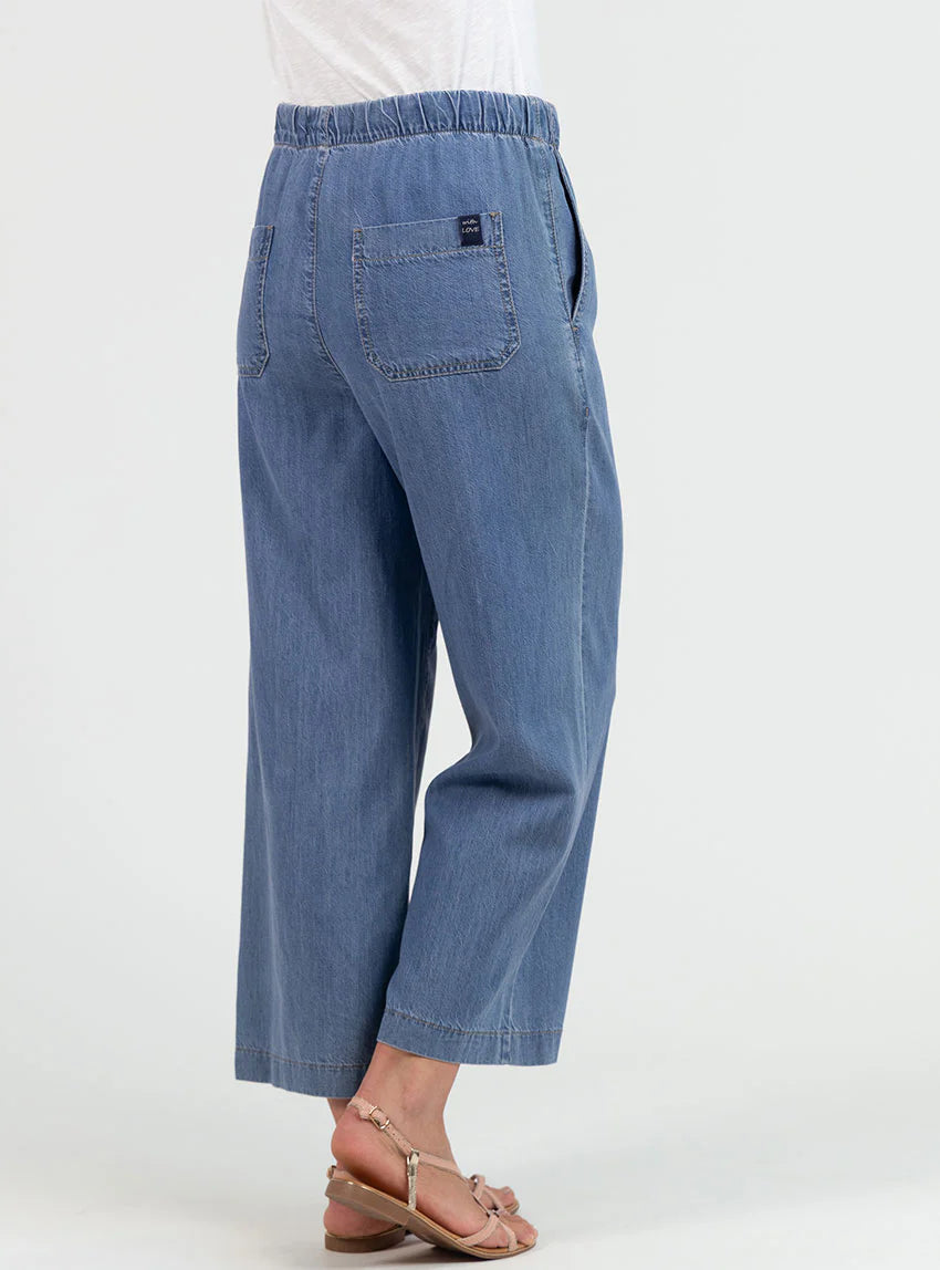 Pantalon femme fluide coton bleu clair