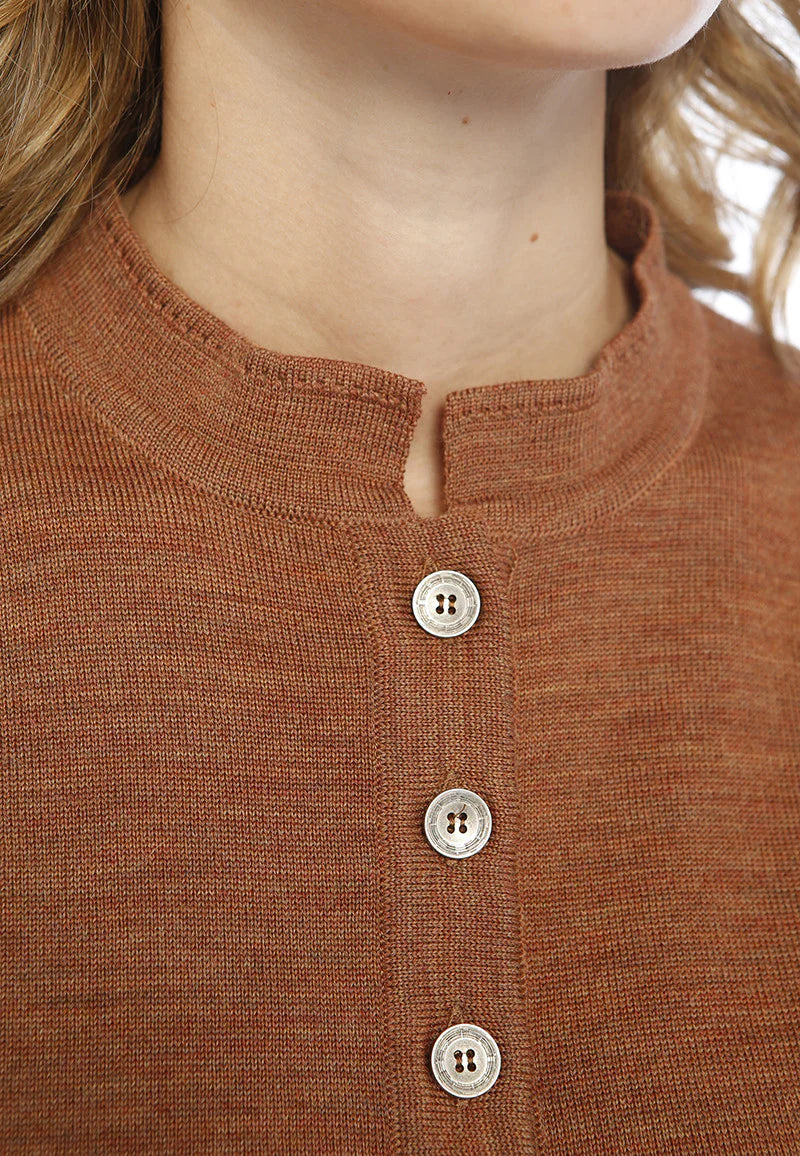 Pull laine fine mérinos femme col montant - MARRON CUIR