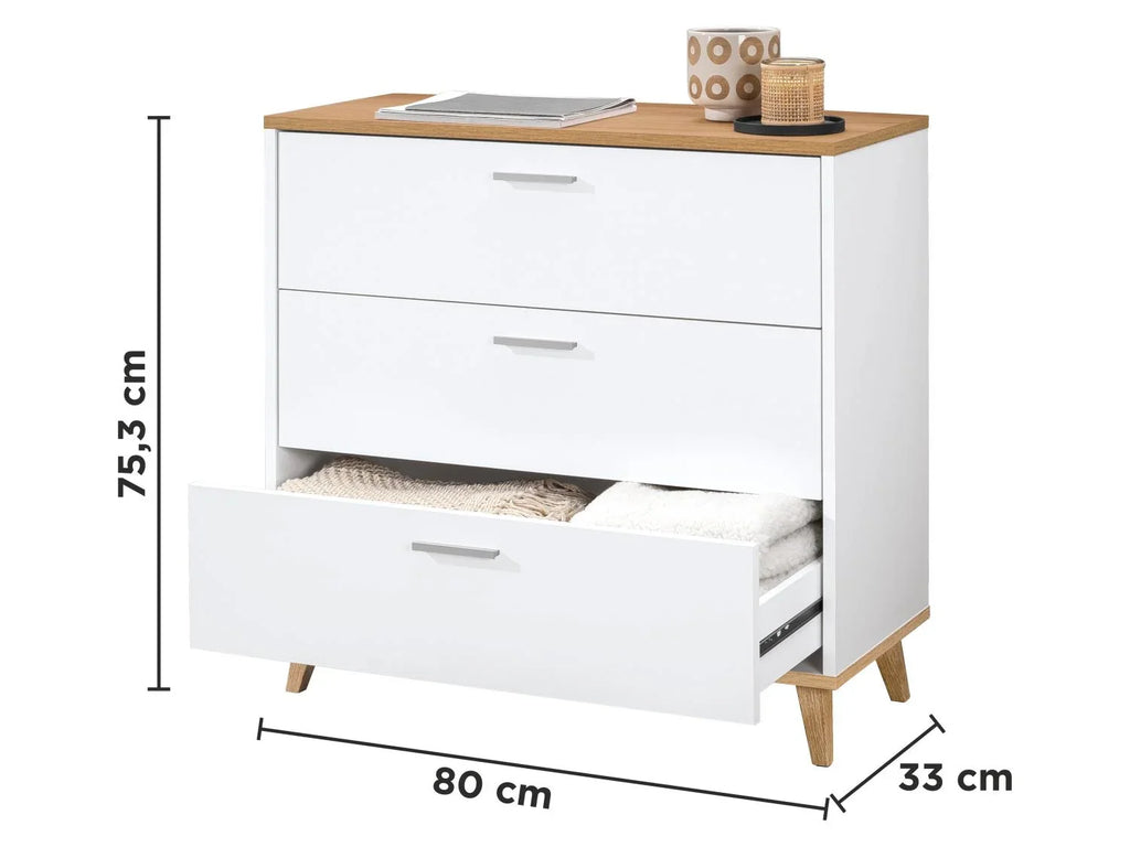 LIVARNO Commode Corfu, 80 x 75,3 x 33 cm, blanc/imitation chne