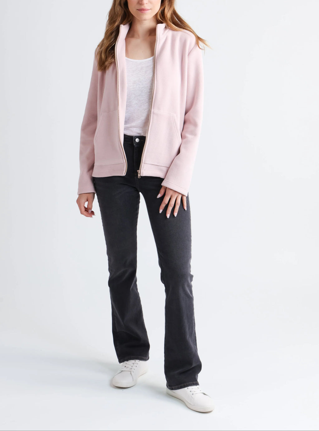 Veste zippée femme rose poudre