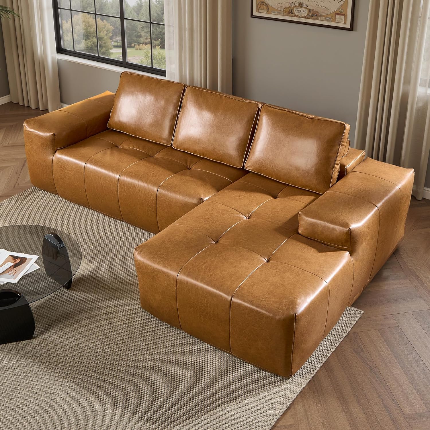 ovios 104 Cloud Sectional Couch with L-Shape Chaise,Modern Modular Sofa with Deep Seat, Upholstered Couches for Living Room Bedroom,No Assembly Required, Grey (Plush Corduroy Fabric)