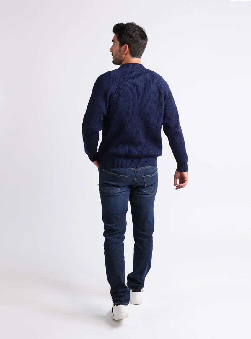 Pull camionneur homme en laine mérinos Bleu Amiral