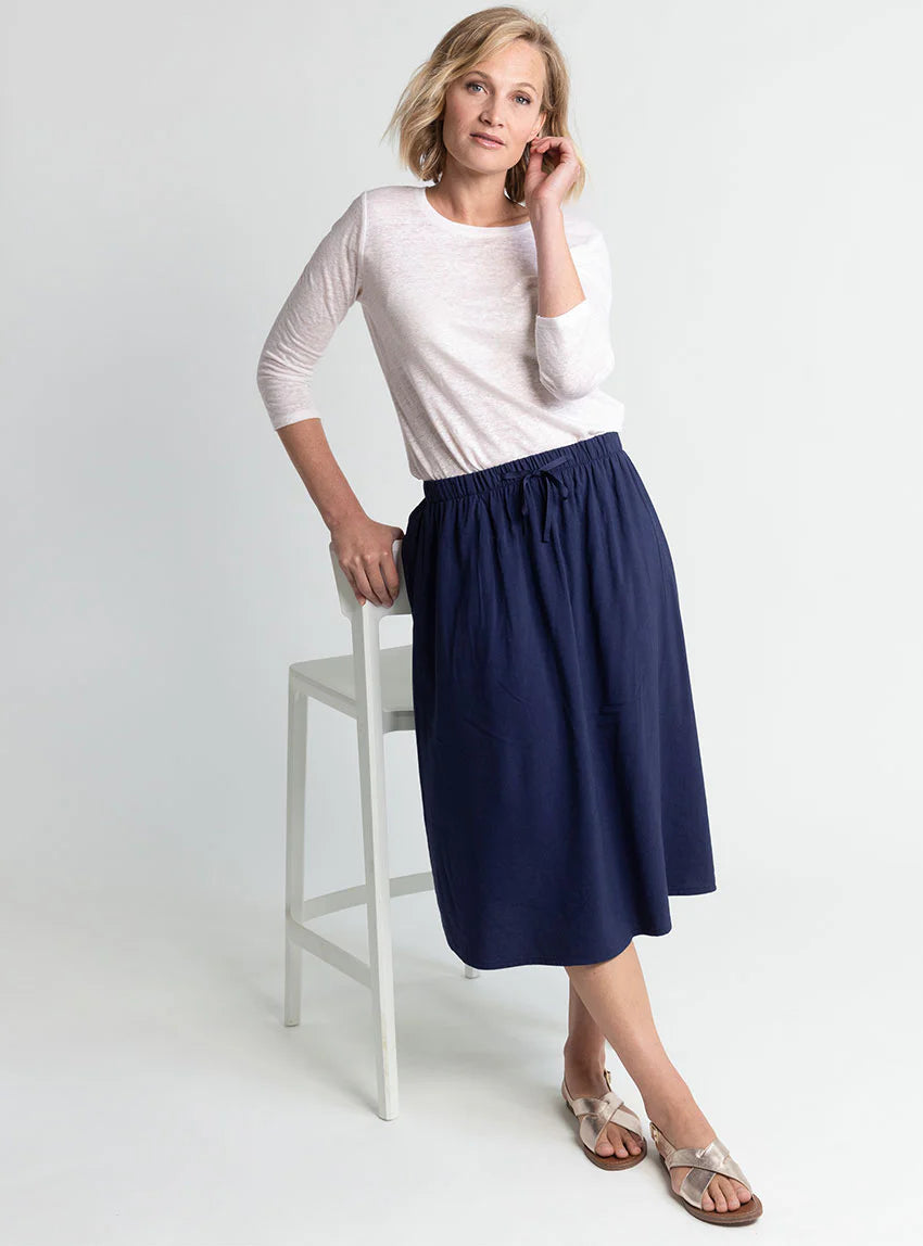 Jupe femme ample viscose bleu marine