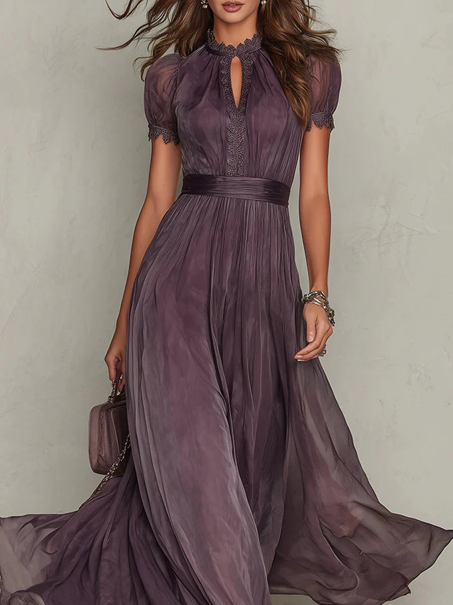 Flavia - Robe longue violette pour femme avec décolleté en forme de goutte