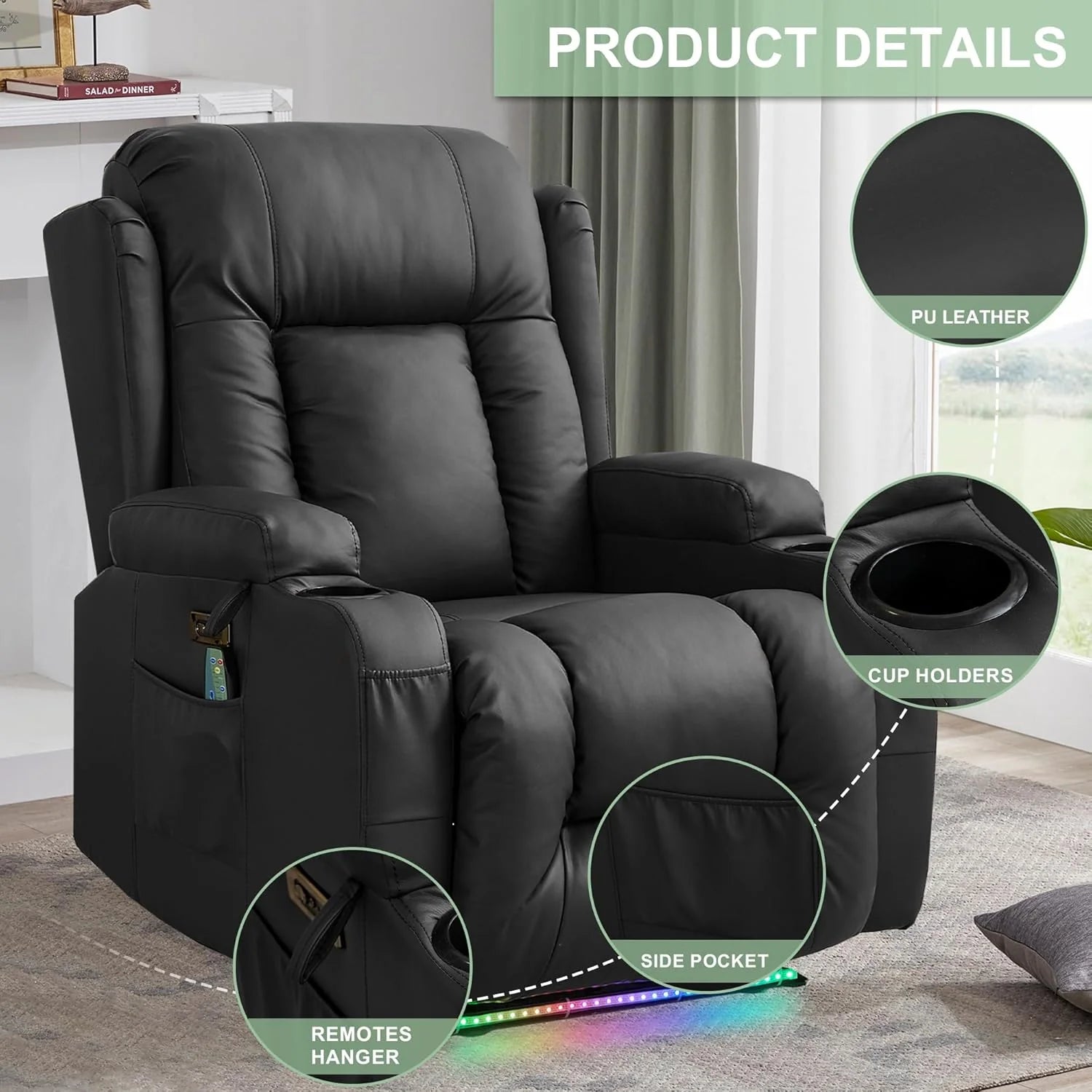 TUNYI Power Loveseat Recliner Sofa with Massage & Heat Home Theater Seating with Console Electric Recliner RV Sofa with USB/Outlet/Storage/Side Pocket/LED Light/Speaker (Brown, Loveseat)