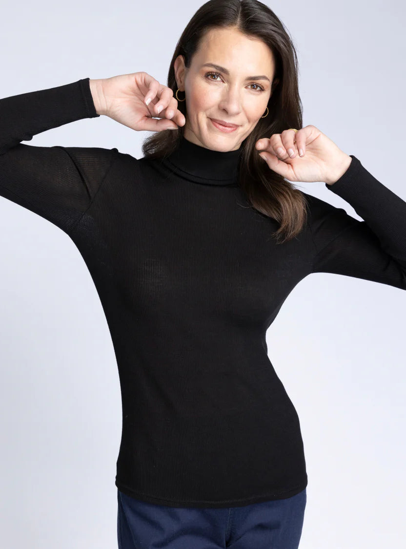 Pull femme col roulé laine et soie Noir