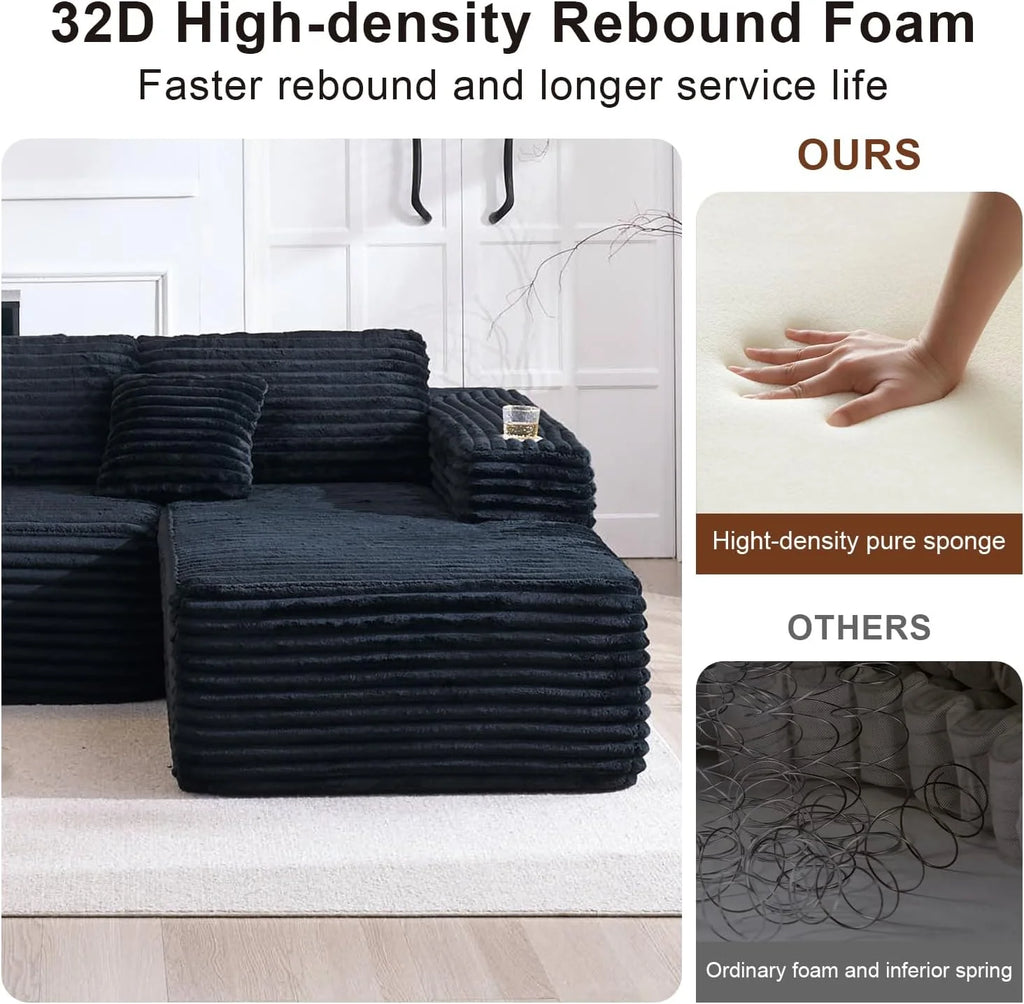 Cloud Sectional Couch with L-Shape Chaise Modern Modular Sofa Deep Seat Built-in Cup Holder