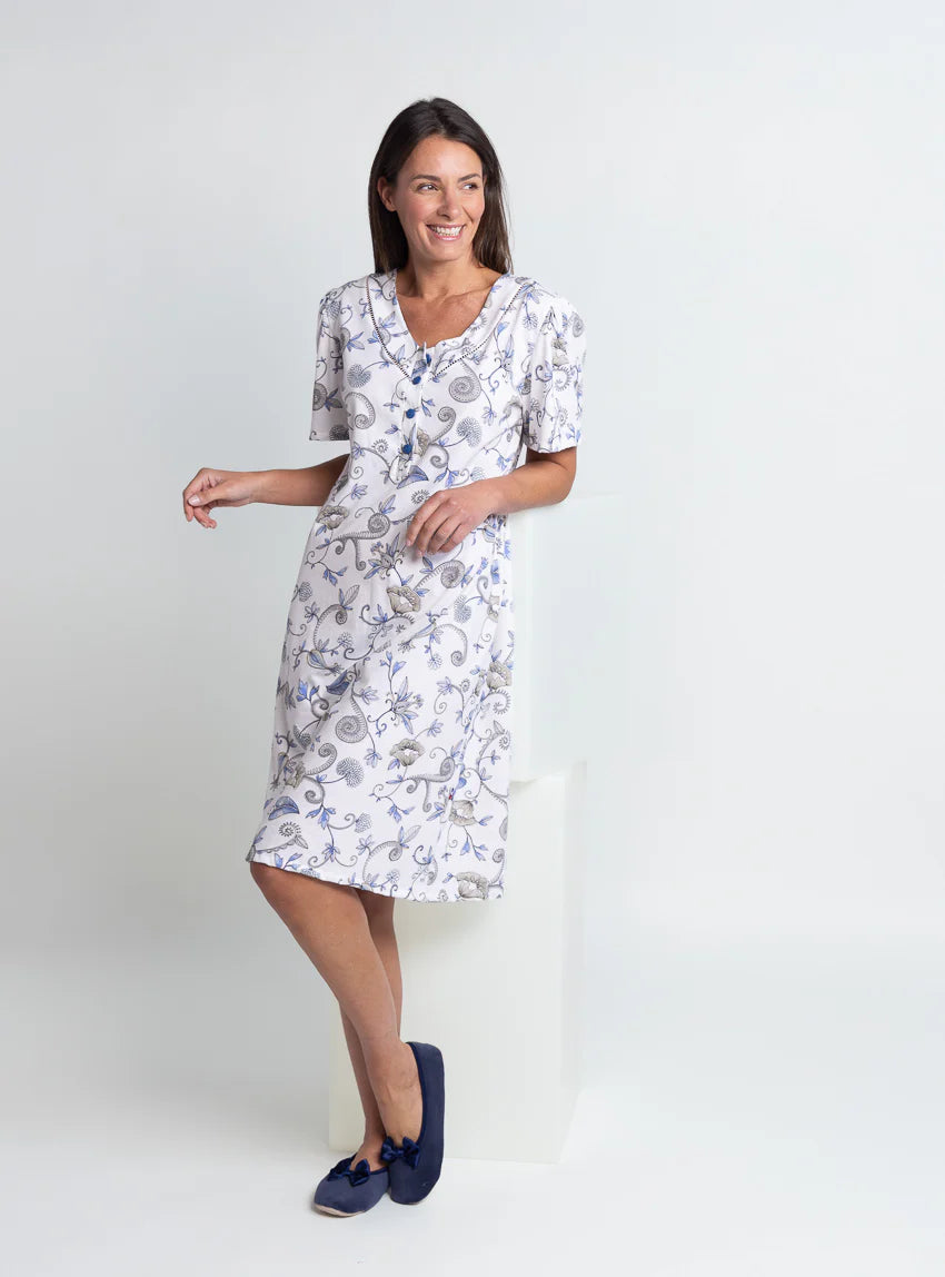 Chemise de nuit femme en coton bleu