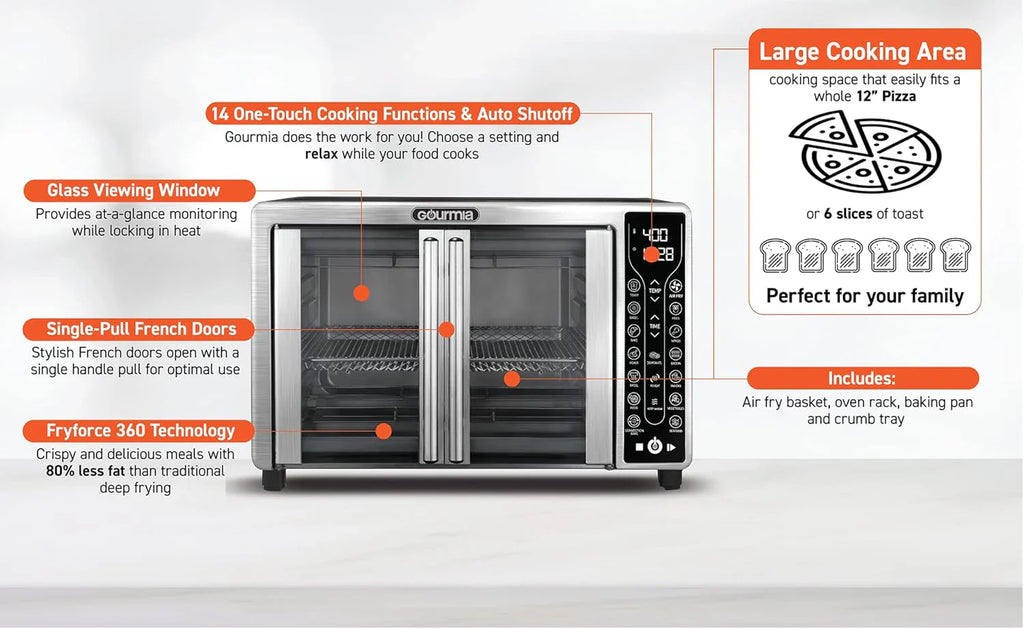 Gourmia Oven Air Fryer Combo with 17 Cooking Presets 24L Capacity Convection Rack