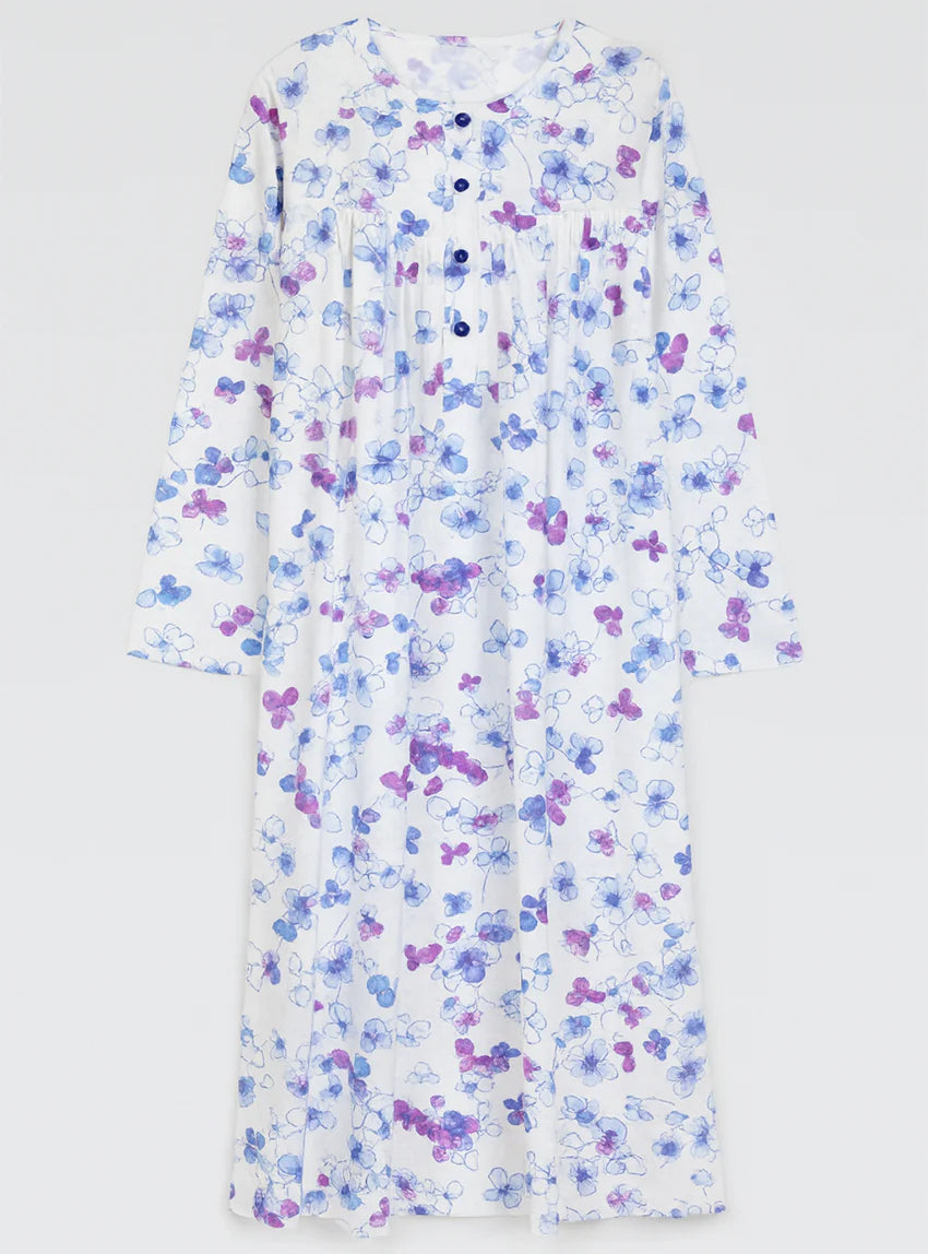 Chemise de nuit femme imprimée en coton bleuet