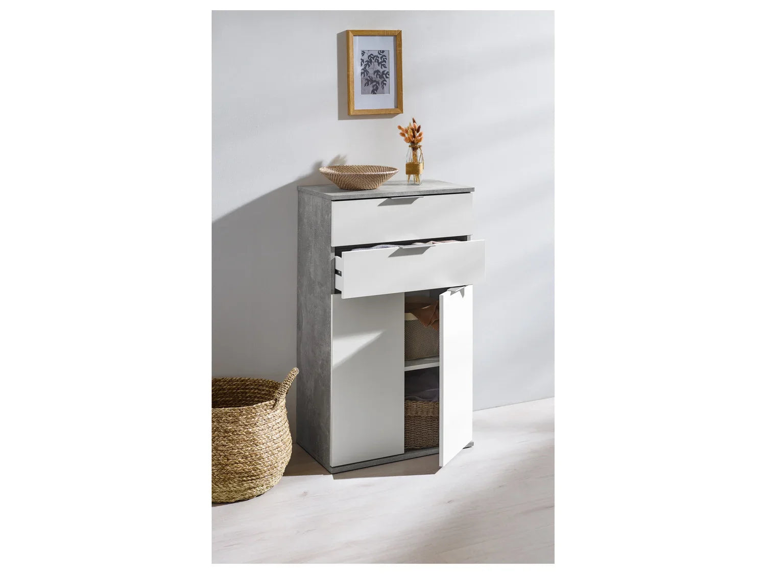 LIVARNO home Meuble bas, 57,6 x 94,8 x 32,9 cm, blanc/imitation bton