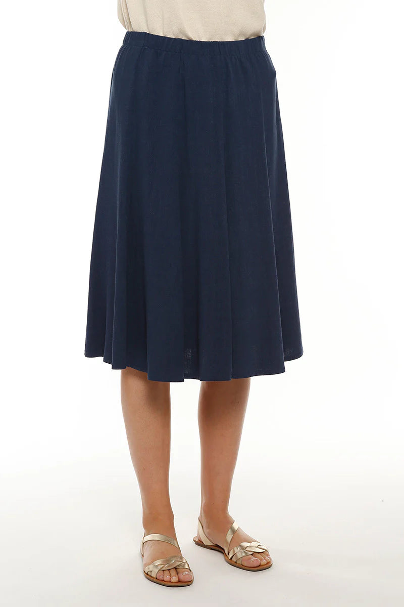 Jupe à panneaux femme en lin bleu marine