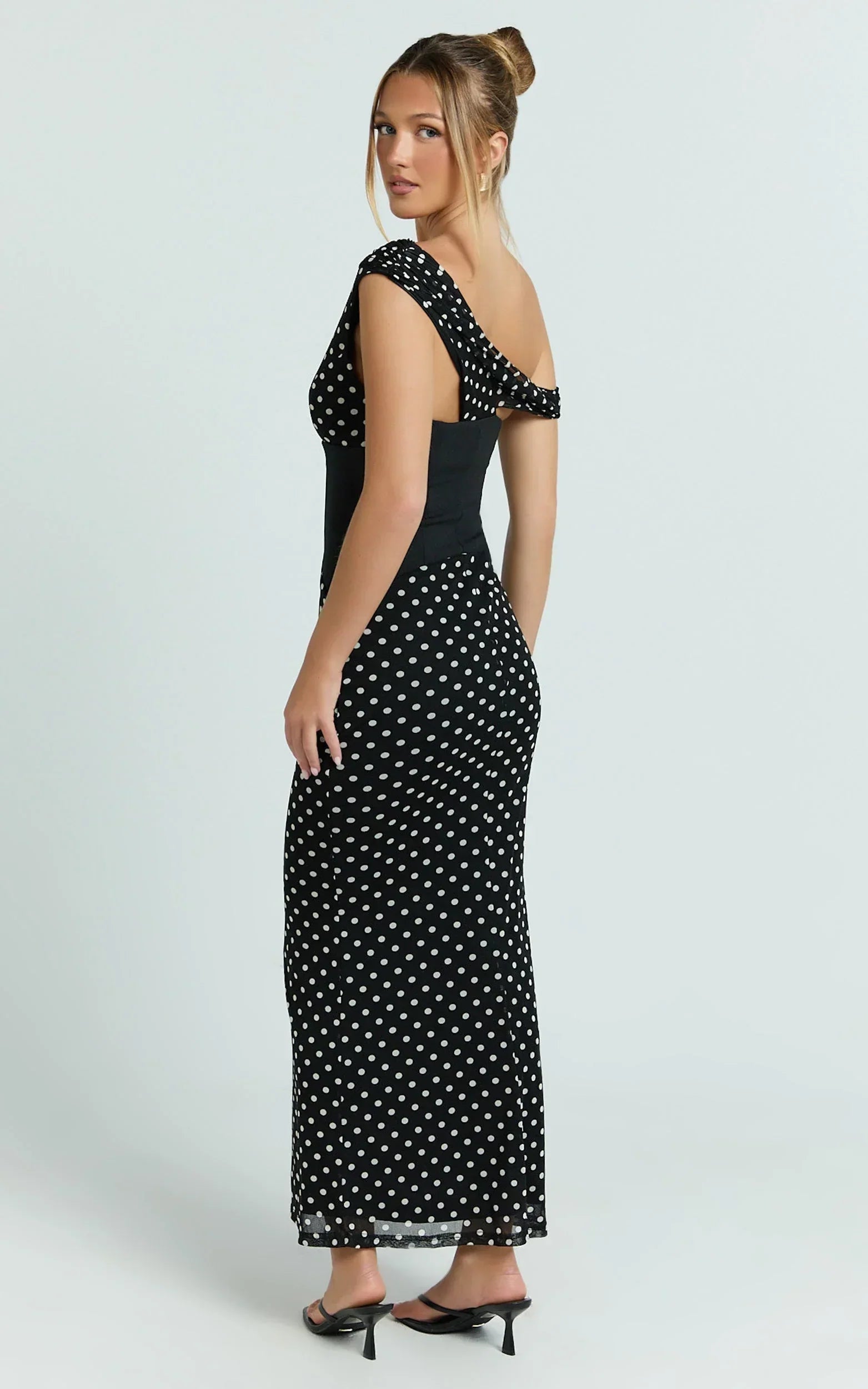 Ava Midi Dress - Asymmetrical Neckline Dress in Black