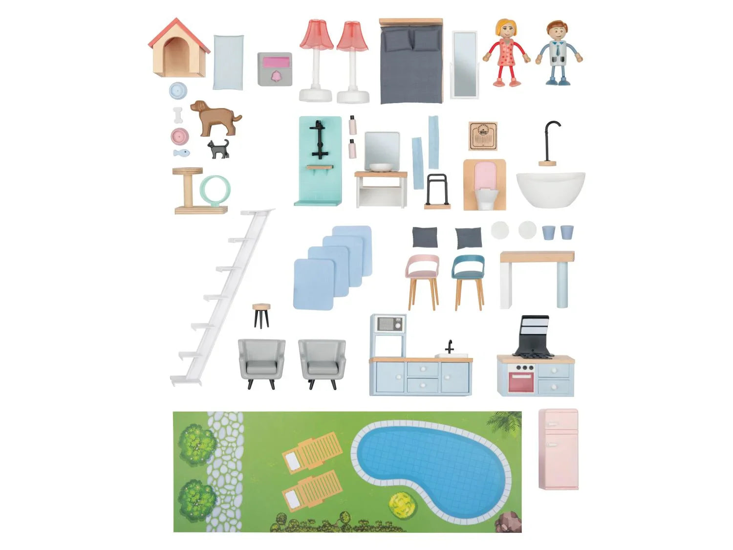 Playtive Maison de poupes XXL, 54 pices
