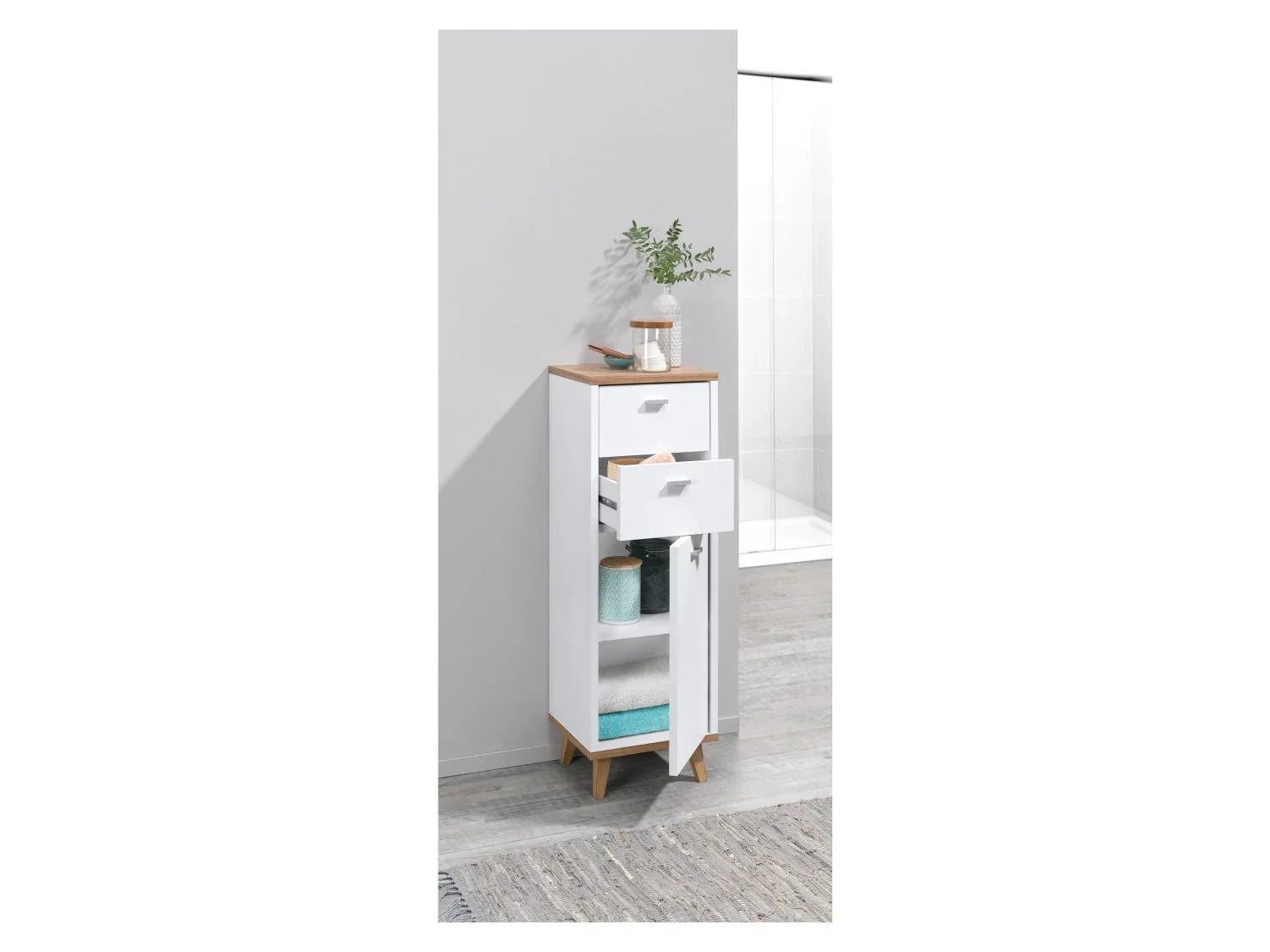 LIVARNO home Meuble pour salle de bains Corfu, 32 x 96 x 28 cm, blanc/imitation chne