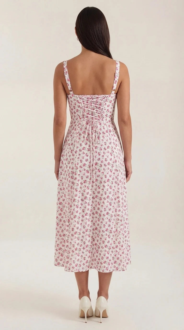 Robe midi fleurie pour femmes, idéale pour les invitées de mariage