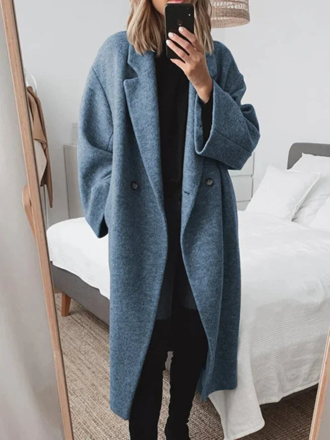 Manteau long élégant à double bouton et coupe ample