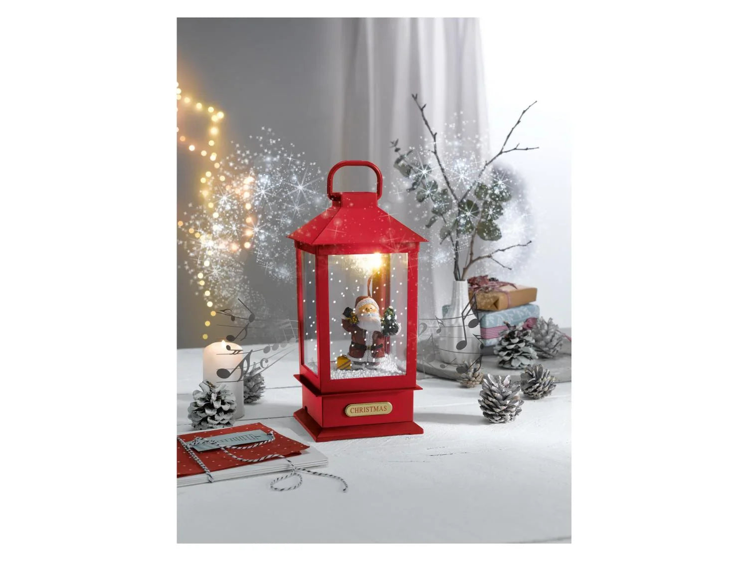 LIVARNO home Lanterne LED avec effet tempte de neige et musique