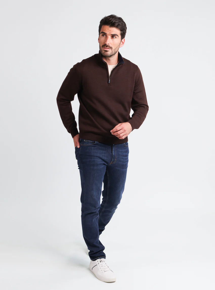 Pull homme col camionneur en laine marron