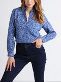 Chemisier femme coton fleurs bleues