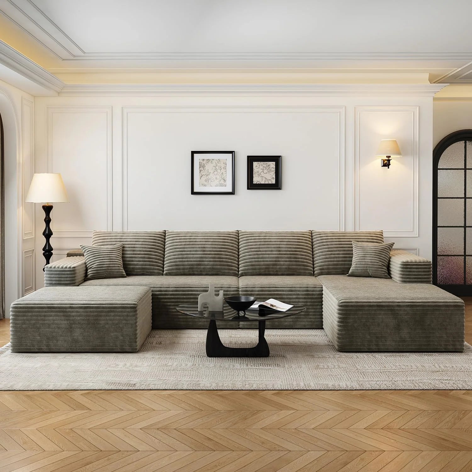 107.5 Cloud Modular Sectional Sofa Couch with L-Shape Chaise,Modern Minimalist Upholstered Couches for Living Room Bedroom,Deep Seat Corner Couch，No Assembly Required (Black,Left Facing Chaise)