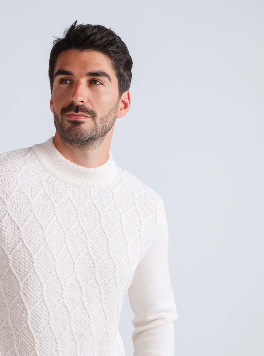 Pull homme en laine mérinos blanc naturel