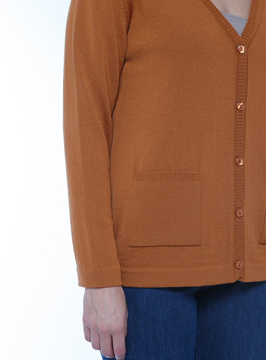 Gilet femme en laine merinos beige caramel