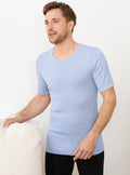 Tee-shirt thermique fin homme  laine mérinos bleu ciel