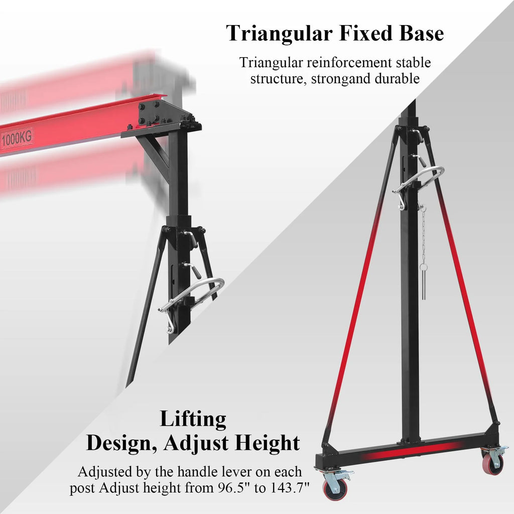 2025  1 Ton Adjustable Gantry Crane, 2200 lbs Capacity, Height Adjustable 96.5-143.7, Portable Hoist for Factory, Construction, Warehouse, Auto Repair
