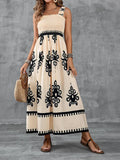 Robe Maxi Smockée à Imprimé Géométrique Artistique