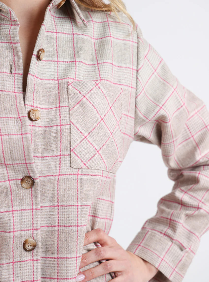 Surchemise femme en laine à carreaux rose