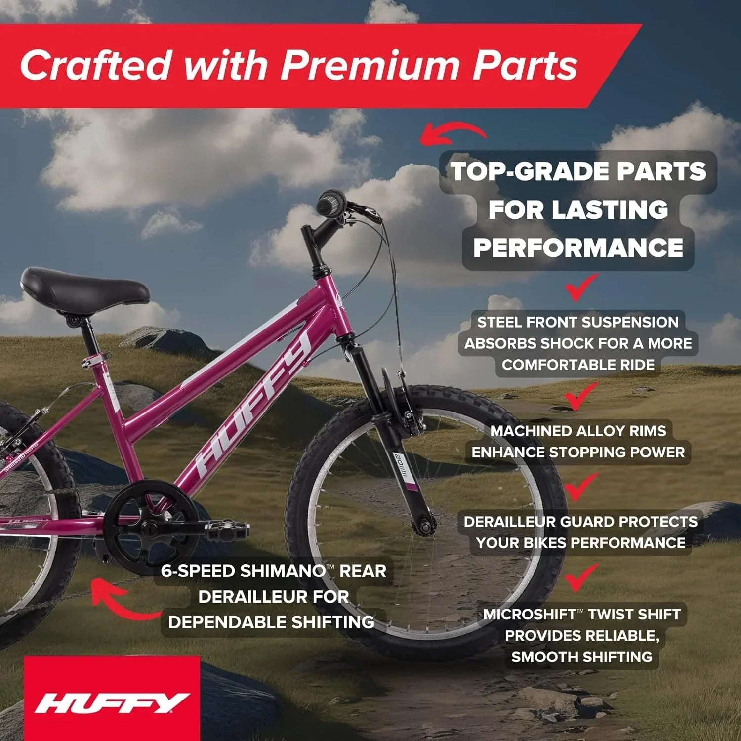 Huffy Stone Mountain Hardtail Mountain Bike for Boys/Girls/Men/Women 20/24/26 Sizes