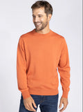 Pull homme col rond laine mérinos orange tendre