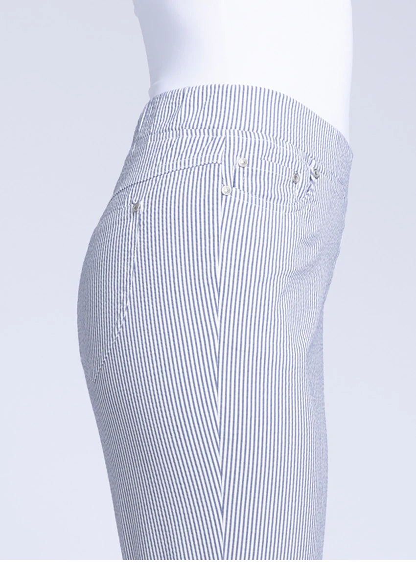 Pantacourt femme rayé bleu