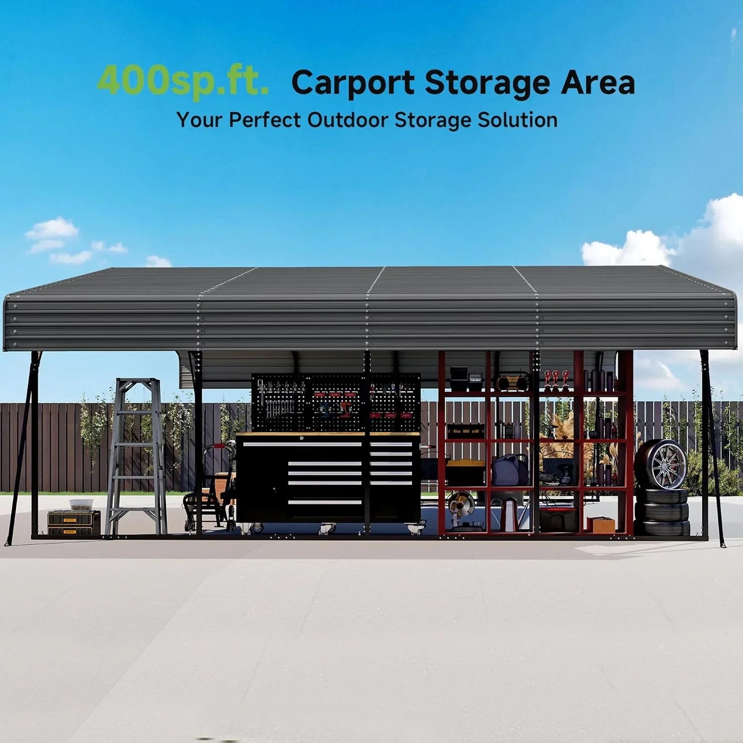 10'x15' Heavy Duty Metal Carport Outdoor Garage Car Shelter Shade with Heavier Frame