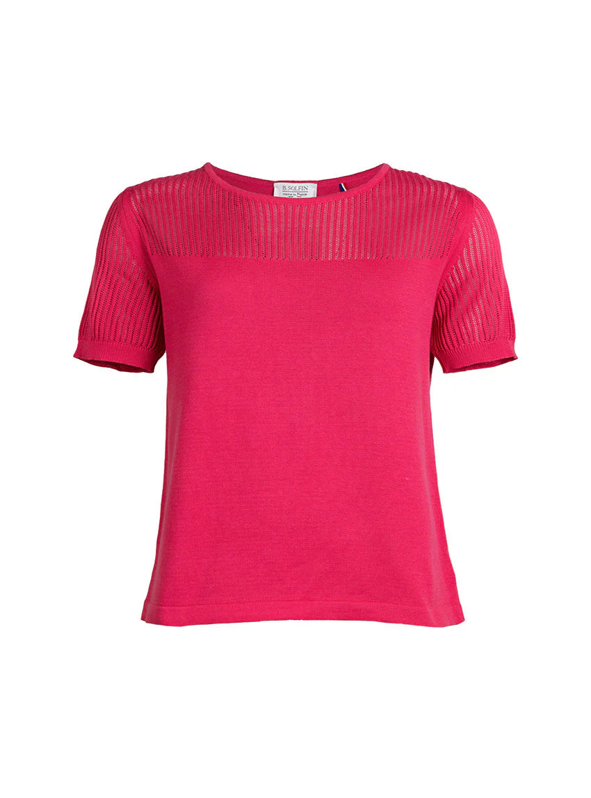 Pull femme ajouré coton rose fuchsia