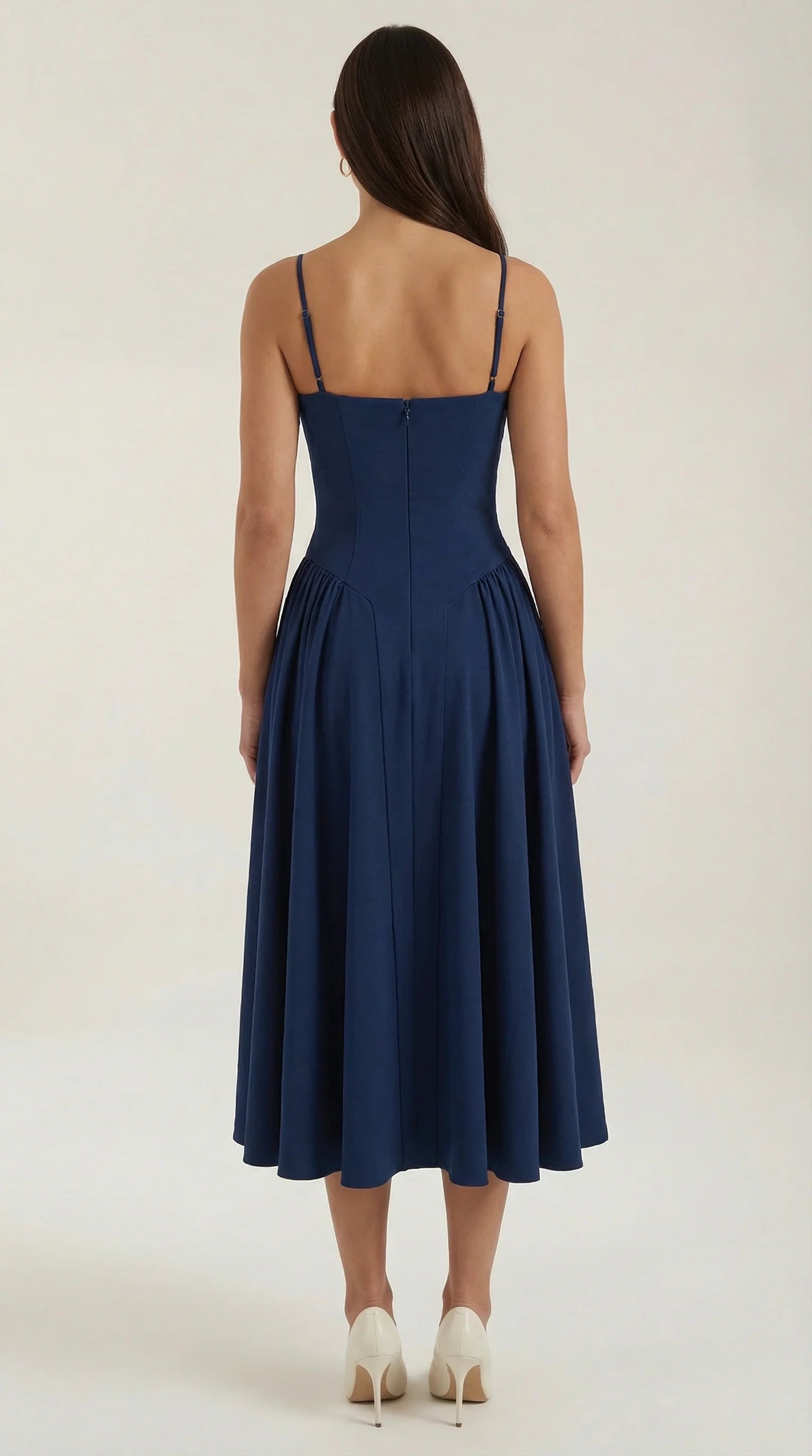 Robe mi-longue corset florale pour femme avec décolleté en cœur