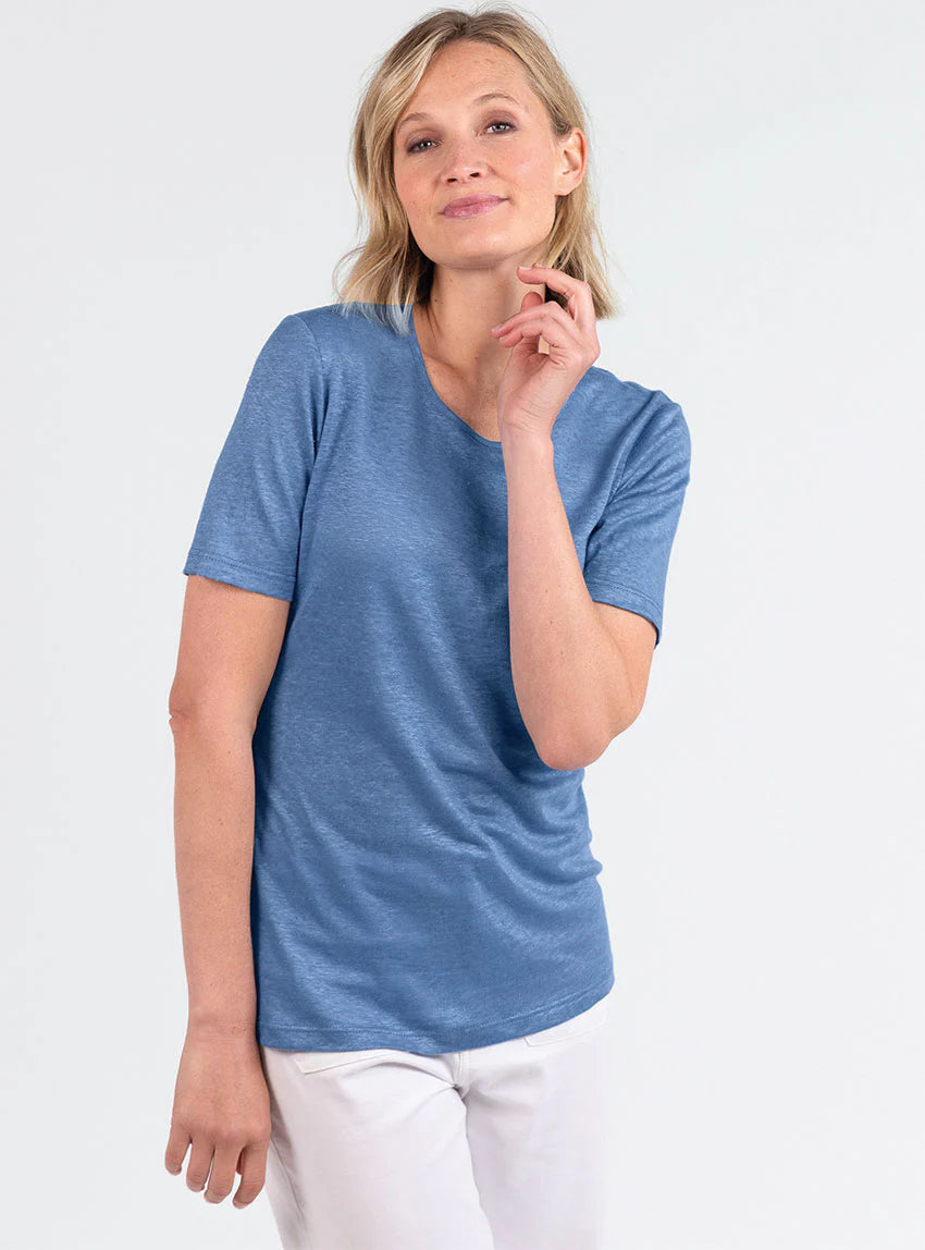 Tee-shirt femme en lin bleu aster