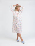 Chemise de nuit femme en coton floral rose poudre