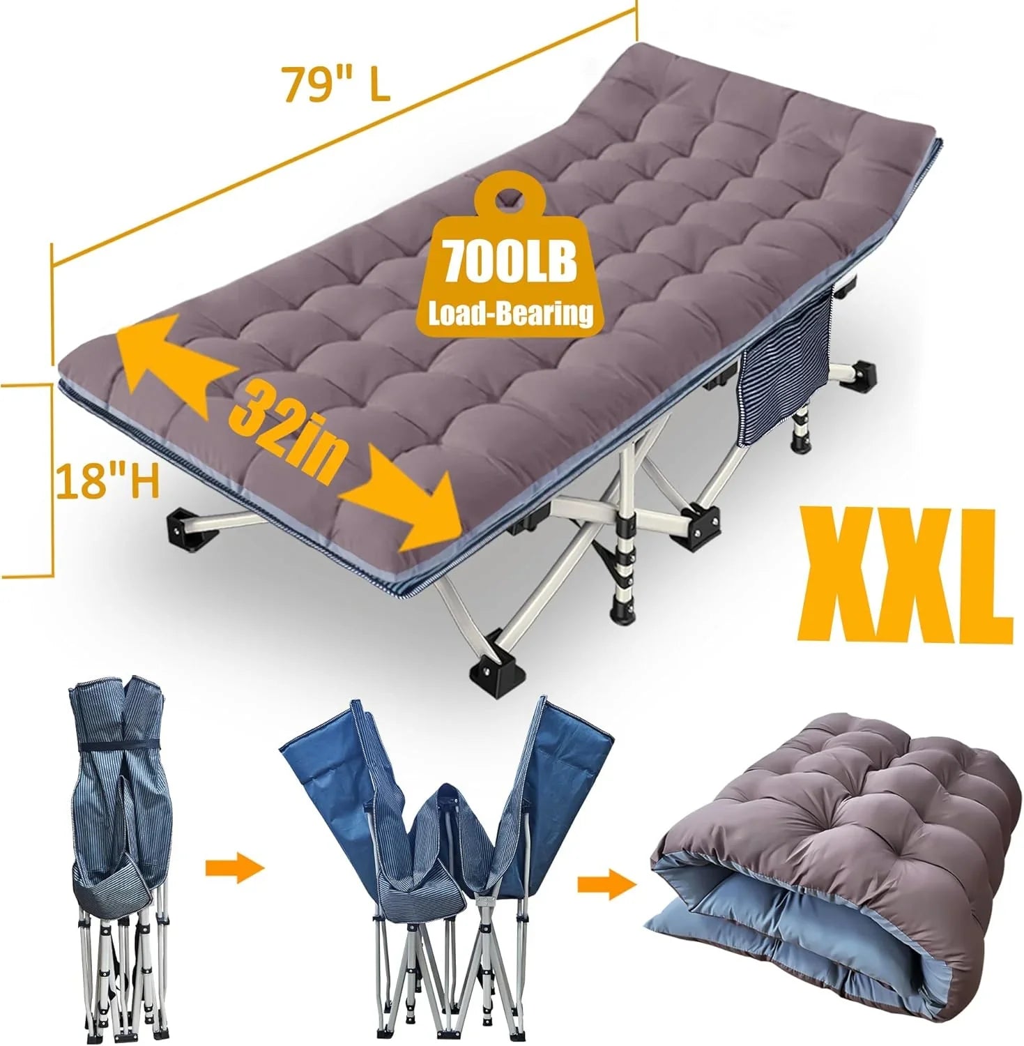 2-Pack Camping Cots with Mattress Comfortable Folding Bed Heavy Duty Baby Cot