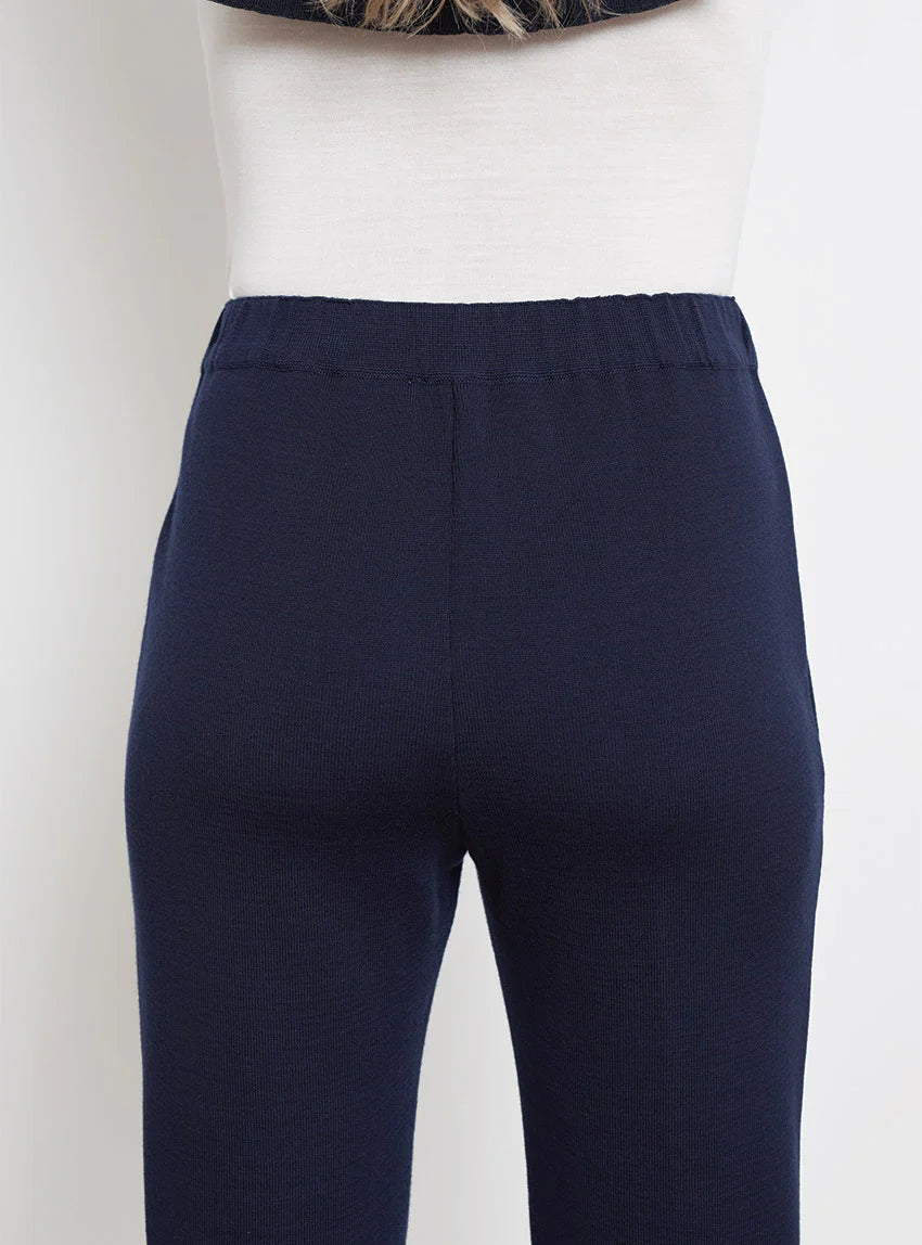 Pantalon femme en laine bleu marine
