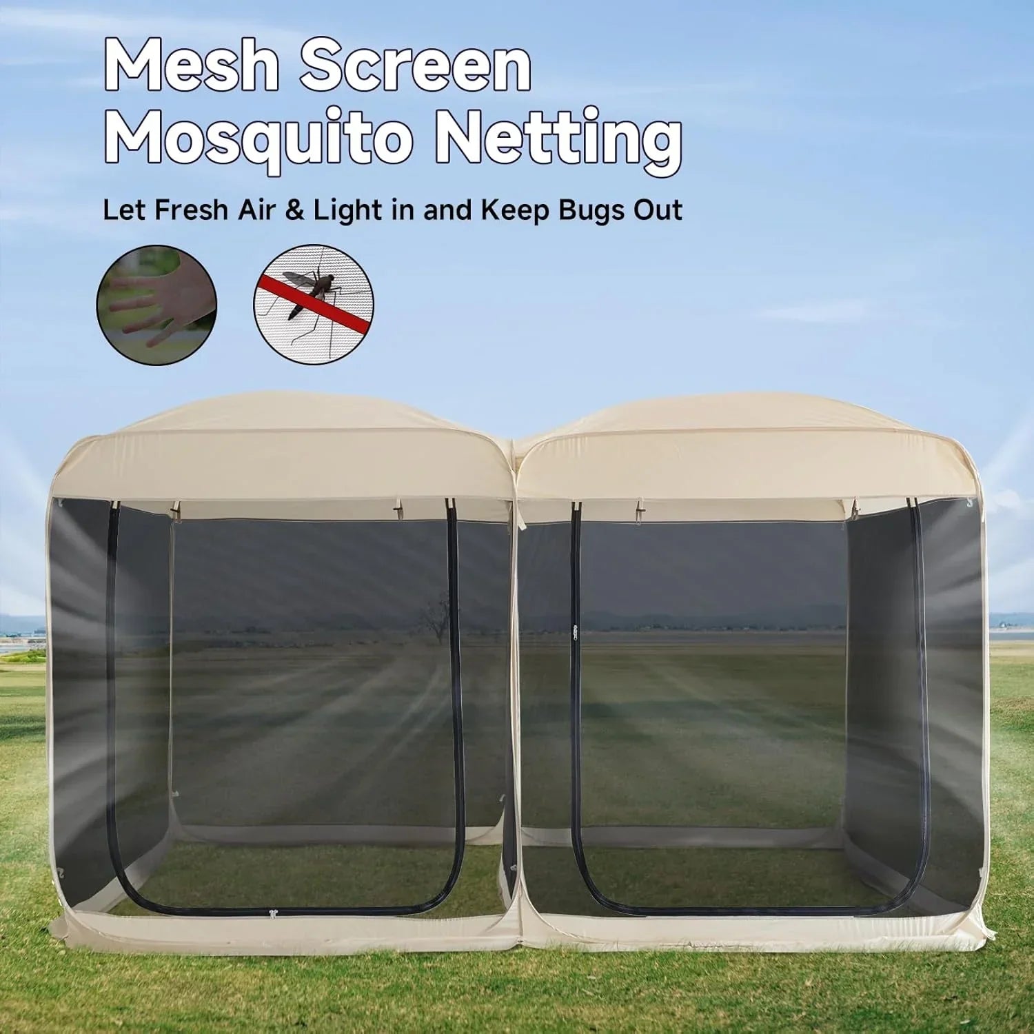 Screen gazebo sleeps 6-10-15 people Igloo-style canopy tent mosquito net on the sides Perfect