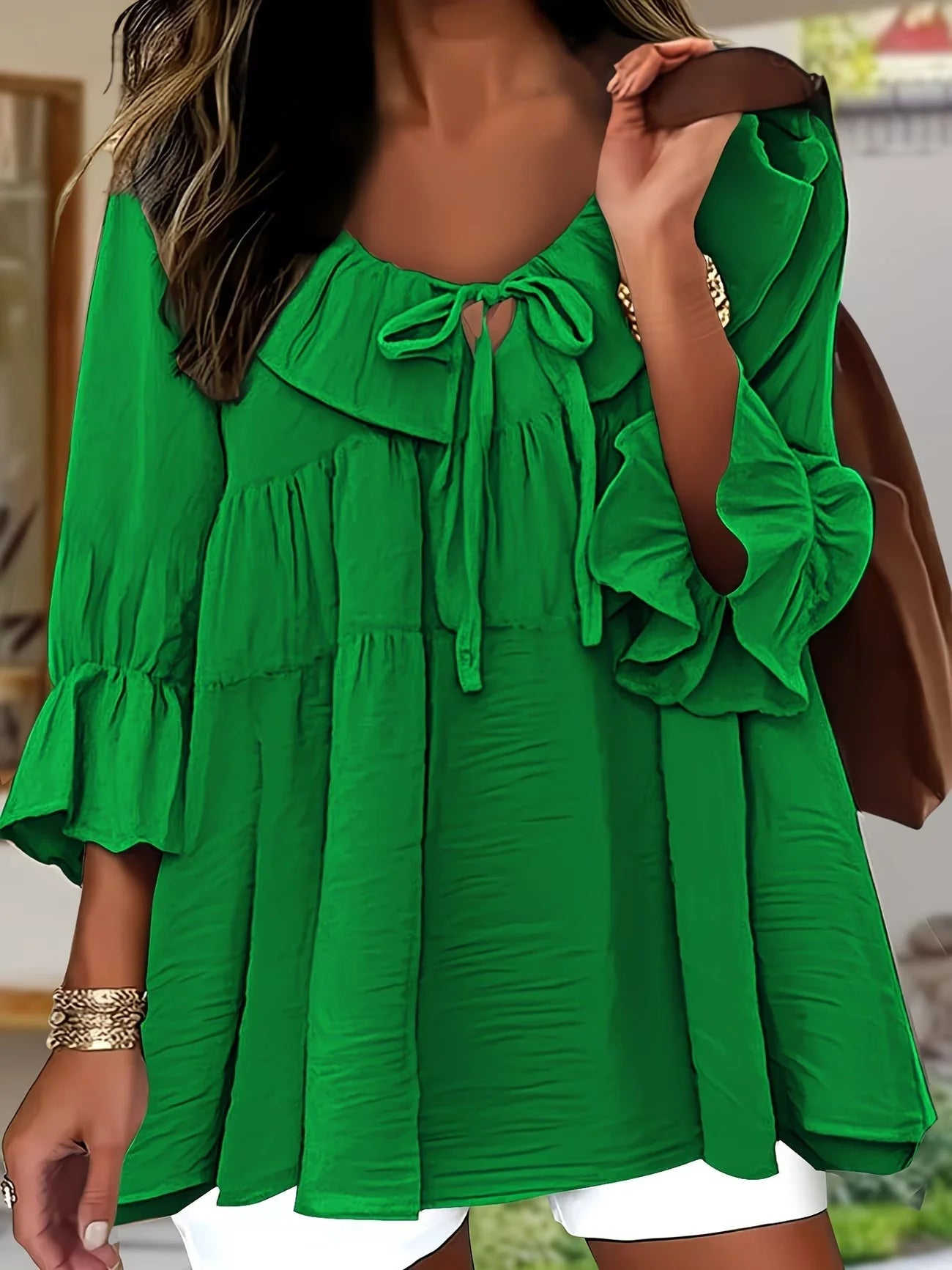 Blouse Femme Élégante à Col Volanté