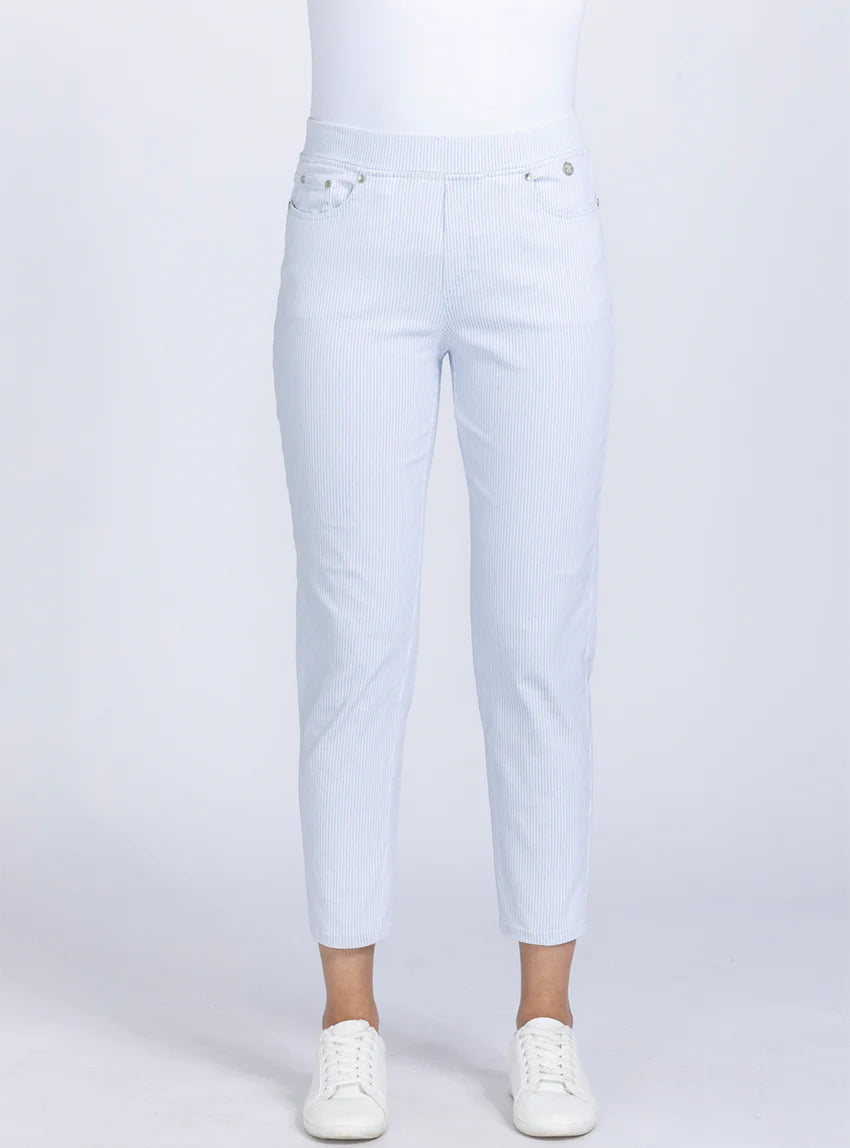 Pantalon femme 7/8° rayé bleu