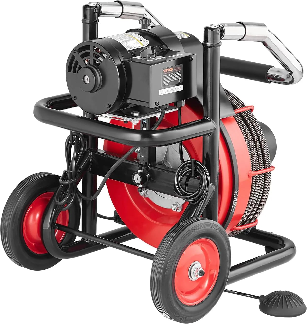 Drain Cleaner Machine 100FT x 1/2 Inch, Auto Feed Sewer Snake Auger on Wheels, 550W Portable Drain Cleaning Machine with 8 Cutters & Air-activated Foot Switch for 2 to 4 Pipes
