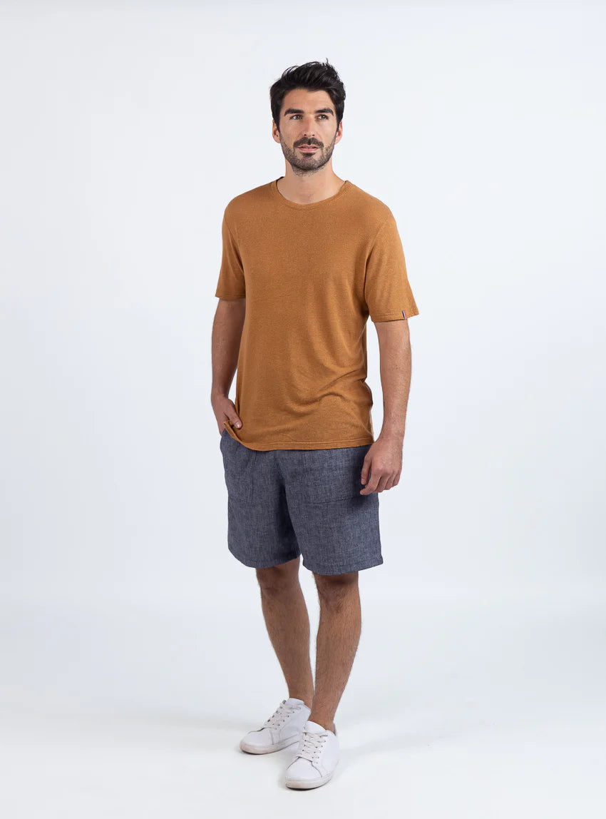 Tee-shirt homme en lin marron camel