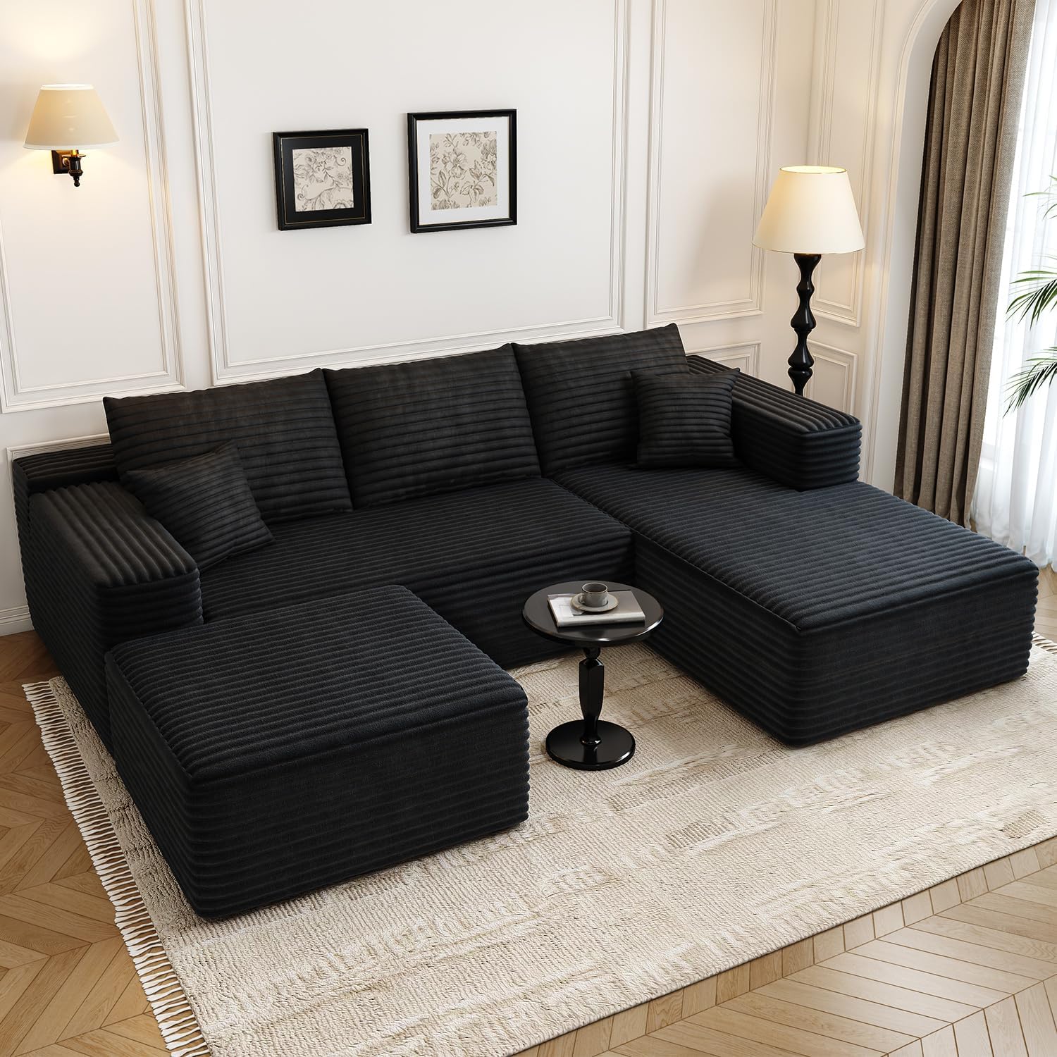 107.5 Cloud Modular Sectional Sofa Couch with L-Shape Chaise,Modern Minimalist Upholstered Couches for Living Room Bedroom,Deep Seat Corner Couch，No Assembly Required (Black,Left Facing Chaise)