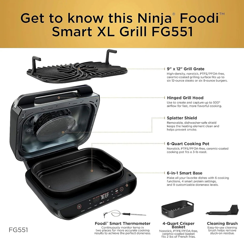 Ninja Foodi Smart XL 6-in-1 Indoor Grill with Air Fry Bake Roast Broil and Dehydrate