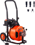 2025 Drain Cleaner Machine 100FT x 1/2Inch, Auto Feed Sewer Snake Auger with 4 Cutter & Air-activated Foot Switch for 1 to 4 Pipes, Orange, Black
